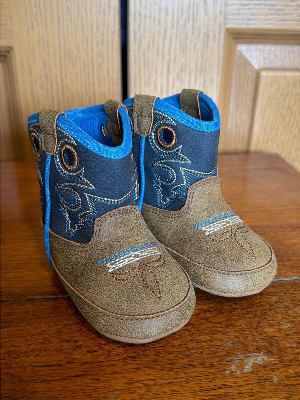 Twister Brown and Blue Kids Western Pull-On Boots